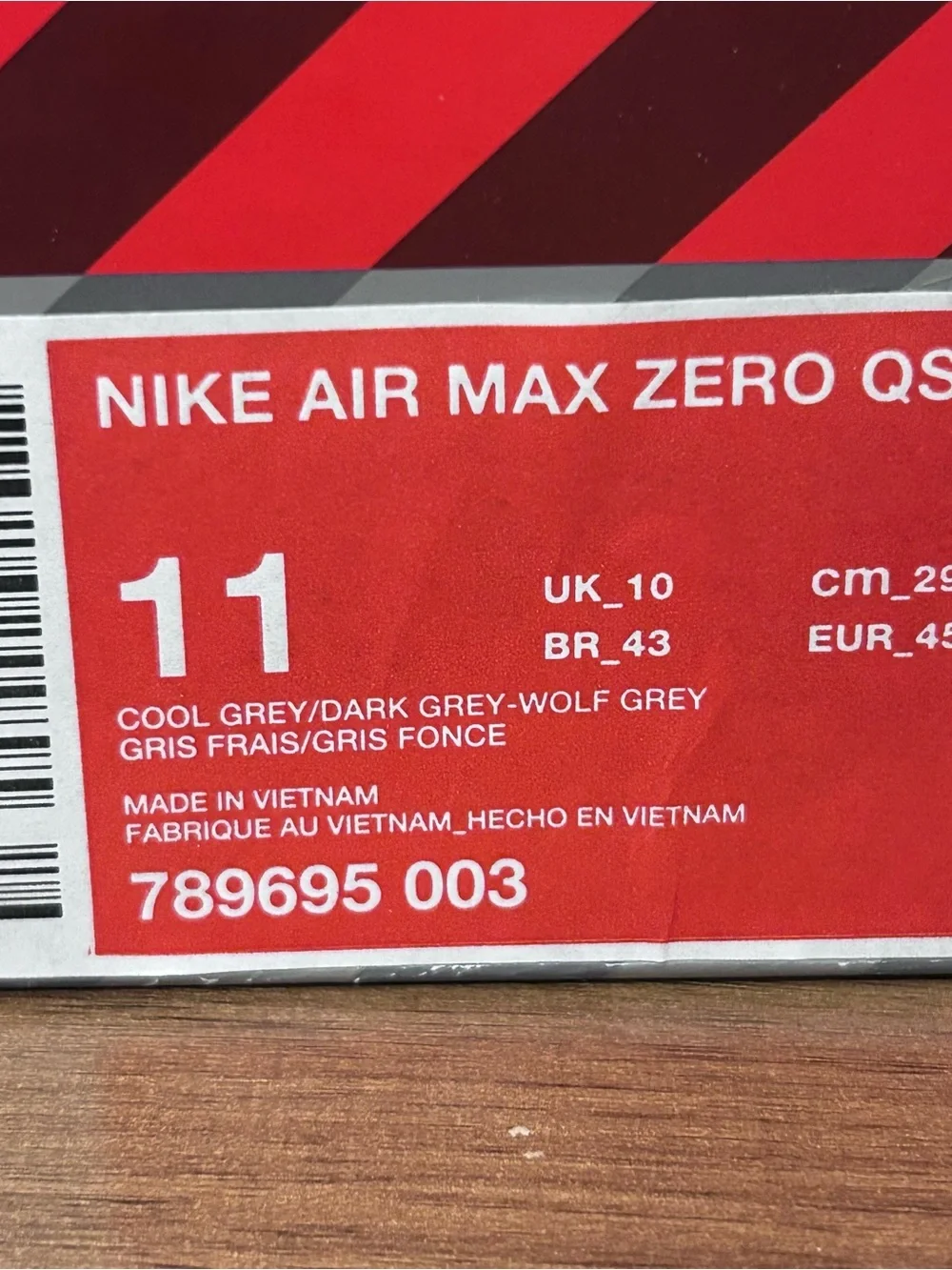 Nike Air Max Zero Cool/Wolf Grey Running Shoes Sneakers Men’s Size 11 789695-003